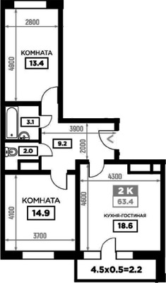 Продам двухкомнатную (2-комн.) квартиру, Домбайская ул, 55, Краснодар г