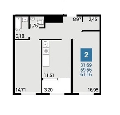 Продам двухкомнатную (2-комн.) квартиру, Зиповская ул, 34к2, Краснодар г