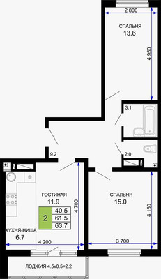 Продам двухкомнатную (2-комн.) квартиру (долевое), 1 снт, Краснодар г