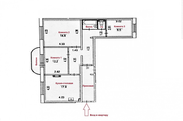 Продам трехкомнатную (3-комн.) квартиру, Красавинская ул, 6, Кондратово д