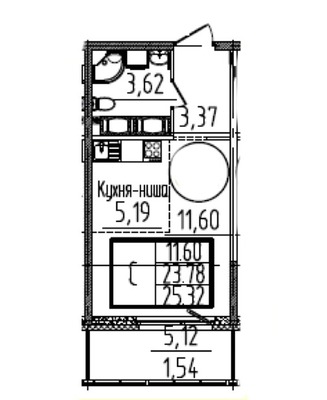 Продам однокомнатную (1-комн.) квартиру, Новгородский пр-кт, 2к3, Шушары п