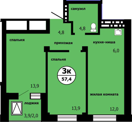 Продам трехкомнатную (3-комн.) квартиру (долевое), Лесников ул, Красноярск г