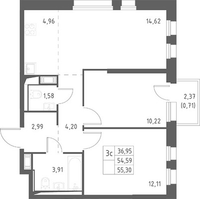 Продам трехкомнатную (3-комн.) квартиру (долевое), Ручьевский пр-кт, Мурино п