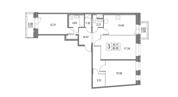 Продам трехкомнатную (3-комн.) квартиру, Коломяжский пр-кт, 13к2, Санкт-Петербург г