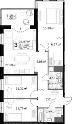 Продам трехкомнатную (3-комн.) квартиру, Магнитогорская ул, 3к2, Санкт-Петербург г