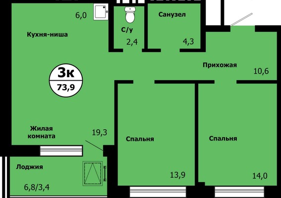 Продам трехкомнатную (3-комн.) квартиру (долевое), Славы ул, Красноярск г