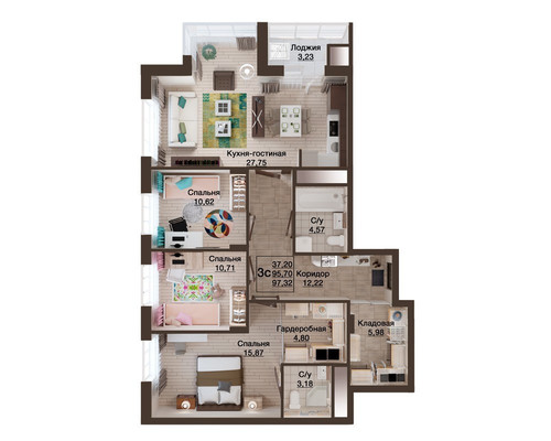 Продам трехкомнатную (3-комн.) квартиру, Зубковой ул, 18к8, Рязань г