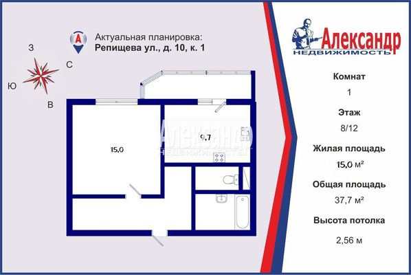 Продам однокомнатную (1-комн.) квартиру, Репищева ул, 10к1, Санкт-Петербург г