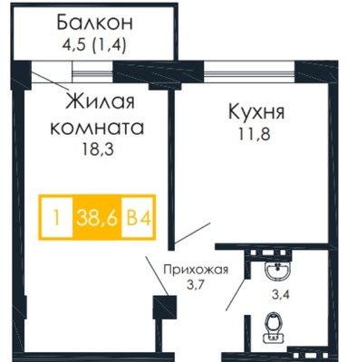 Продам однокомнатную (1-комн.) квартиру, Апрельская ул, 53, Красноярск г