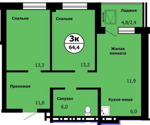 Продам трехкомнатную (3-комн.) квартиру (долевое), Лесников ул, 47кА, Красноярск г