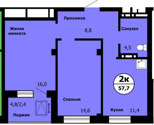 Продам двухкомнатную (2-комн.) квартиру (долевое), Лесников ул, 41, Красноярск г