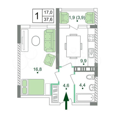 Продам однокомнатную (1-комн.) квартиру (долевое), Нижняя ул, 46Ак1, Мраморное с