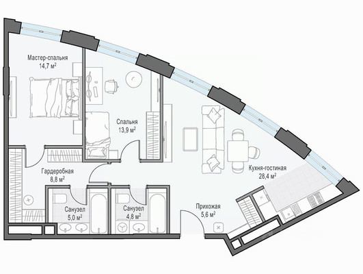 Продам трехкомнатную (3-комн.) квартиру, Врубеля ул, 4, Москва г