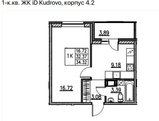 Продам однокомнатную (1-комн.) квартиру, Строителей пр-кт, 1к2, Кудрово г