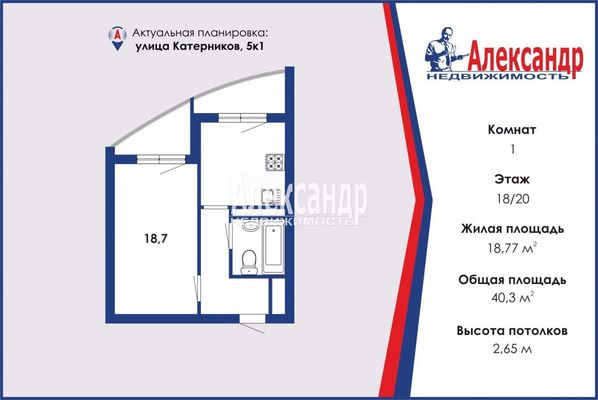 Продам однокомнатную (1-комн.) квартиру, Катерников ул, 5к1, Санкт-Петербург г