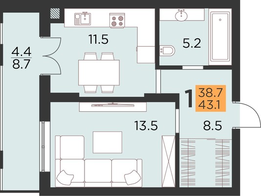 Продам однокомнатную (1-комн.) квартиру, Советский пр-кт, 130, Калининград г