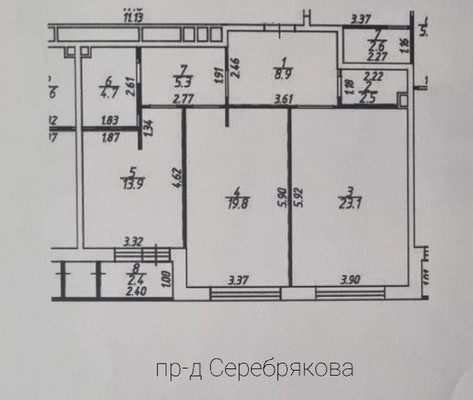 Продам трехкомнатную (3-комн.) квартиру, Серебрякова проезд, 11к1, Москва г