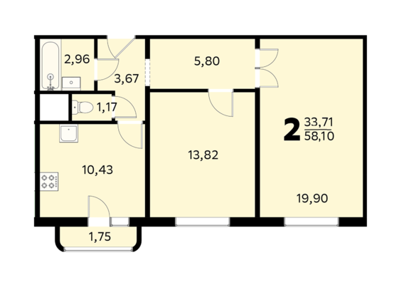 Продам двухкомнатную (2-комн.) квартиру, Ляпидевского ул, 10к3, Москва г