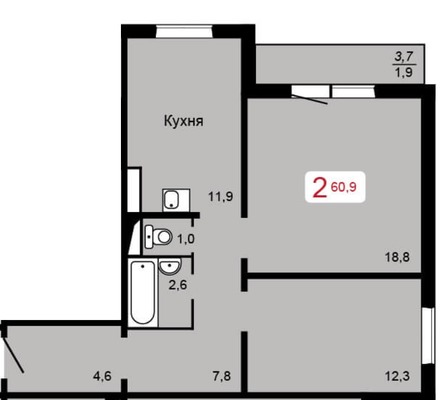 Продам двухкомнатную (2-комн.) квартиру, Аральская ул, 51, Красноярск г