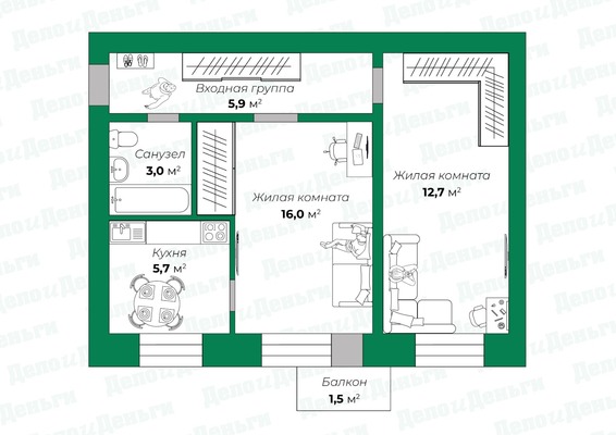 Продам двухкомнатную (2-комн.) квартиру, Широнинцев ул, 26, Киров г
