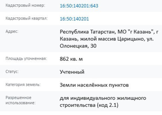 Продам участок 8,62 соток, Олонецкая ул, Казань г, 0 км от города