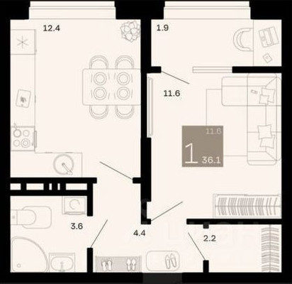 Продам однокомнатную (1-комн.) квартиру (долевое), 3Б мкр, Анапа г