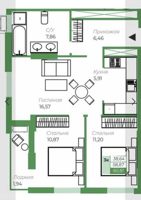 Продам трехкомнатную (3-комн.) квартиру, Бородина ул, 59в, Симферополь г
