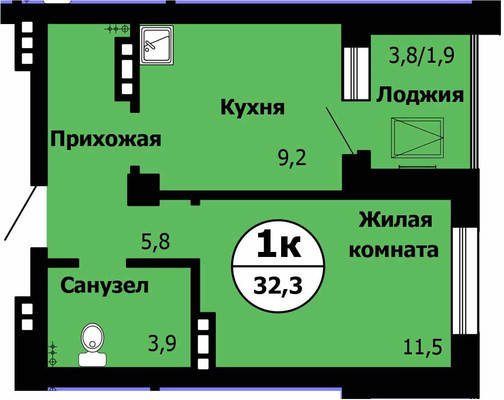 Продам однокомнатную (1-комн.) квартиру, Лесопарковая ул, 43, Красноярск г