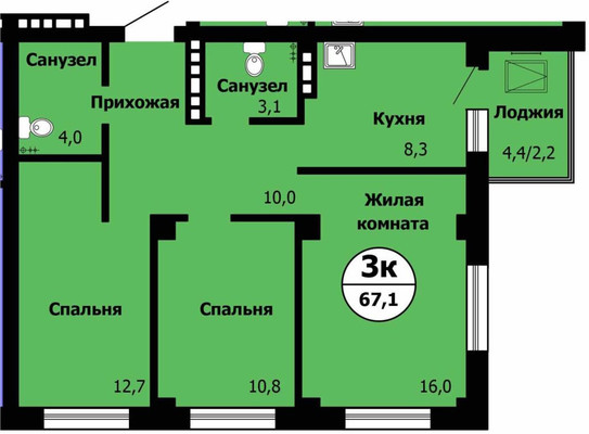 Продам трехкомнатную (3-комн.) квартиру, Лесопарковая ул, 43, Красноярск г