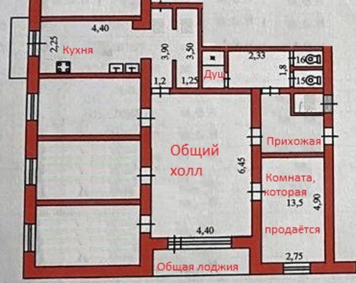 Продам комнату в 4-комн. квартире, Совхоз-техникум ул, 21а, Пенза г
