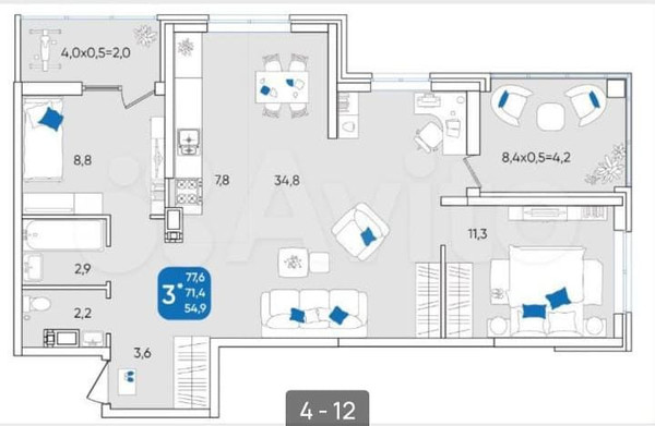 Продам трехкомнатную (3-комн.) квартиру, Любимово мкр, 5к1, Краснодар г
