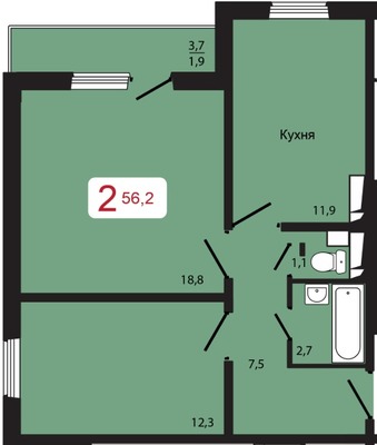 Продам двухкомнатную (2-комн.) квартиру, Прибойная ул, 31кВ, Красноярск г