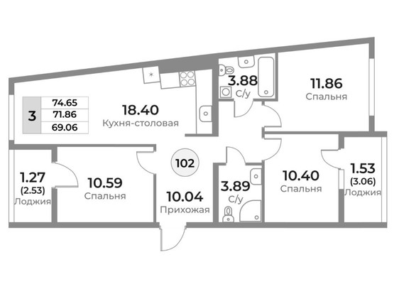 Продам трехкомнатную (3-комн.) квартиру (долевое), Пригородная ул, Калининград г