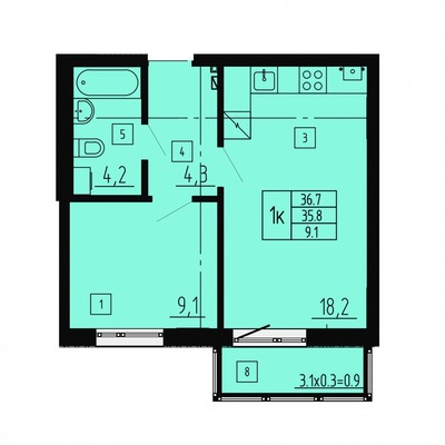 Продам однокомнатную (1-комн.) квартиру (долевое), Подполковника Емельянова ул, Калининград г