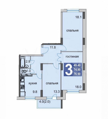 Продам трехкомнатную (3-комн.) квартиру, Молодежная ул, 27, Речицы с