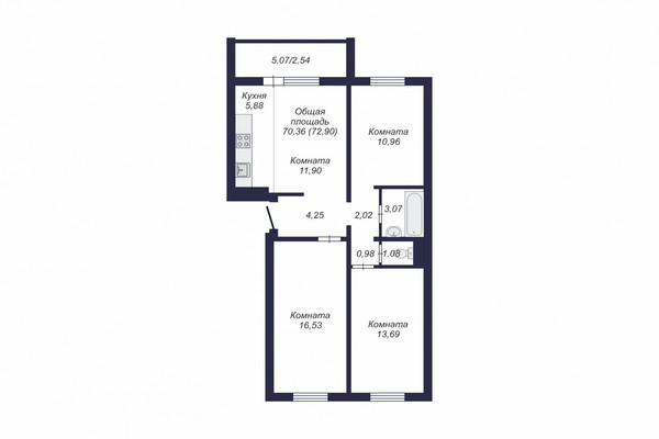 Продам трехкомнатную (3-комн.) , Краснопольский пр-кт, 30, Челябинск г