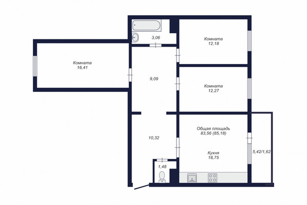 Продам трехкомнатную (3-комн.) , Краснопольский пр-кт, 24, Челябинск г