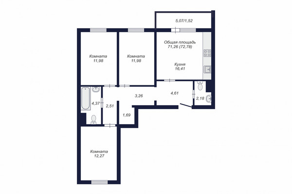 Продам трехкомнатную (3-комн.) , Краснопольский пр-кт, 24, Челябинск г