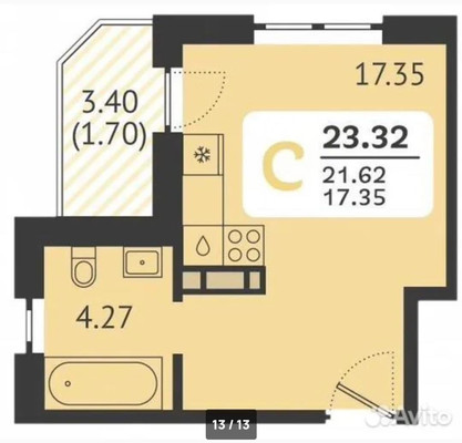 Продам однокомнатную (1-комн.) квартиру, Красных Партизан ул, 1/4к20, Краснодар г