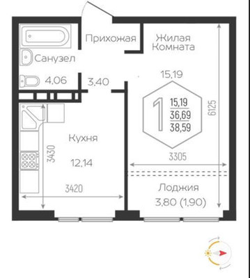 Продам однокомнатную (1-комн.) квартиру, Обрывная ул, 1321к6, Краснодар г