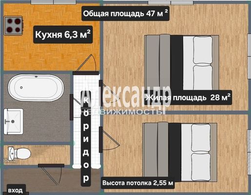 Продам двухкомнатную (2-комн.) квартиру, Выборгское ш, 61А, Каменногорск г