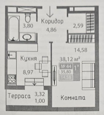 Продам однокомнатную (1-комн.) квартиру, Александра Суворова пр-кт, 15к10, Симферополь г