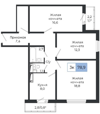 Продам трехкомнатную (3-комн.) квартиру (долевое), Славы ул, Красноярск г