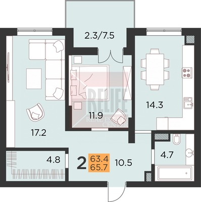Продам двухкомнатную (2-комн.) квартиру, Советский пр-кт, 130, Калининград г