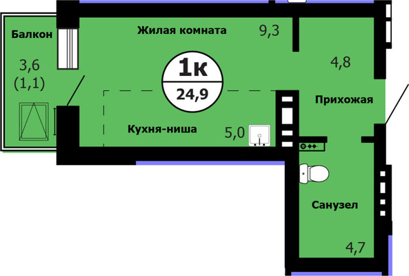 Продам однокомнатную (1-комн.) квартиру, Лесопарковая ул, 43, Красноярск г