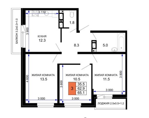 Продам трехкомнатную (3-комн.) квартиру, им. лётчика Позднякова ул, 2к16, Краснодар г