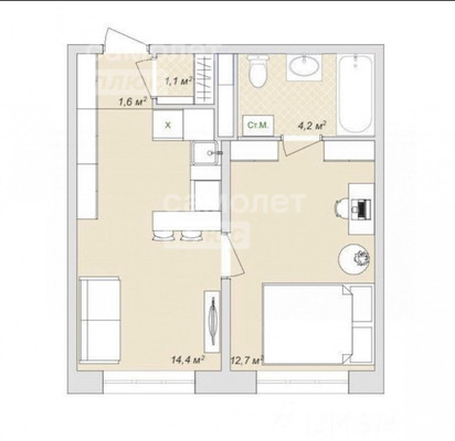 Продам однокомнатную (1-комн.) квартиру, Наркомвод ул, 31, Жуковский г