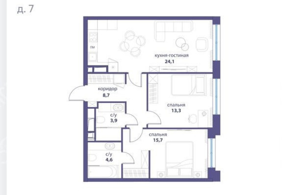 Продам двухкомнатную (2-комн.) квартиру (долевое), Василия Ланового ул, 7к1, Москва г