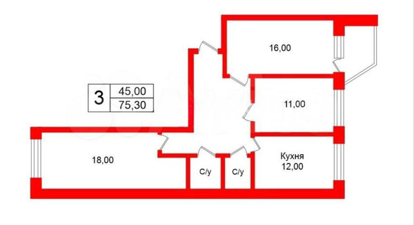 Продам трехкомнатную (3-комн.) квартиру, Полковая ул, 3к1, Куттузи д