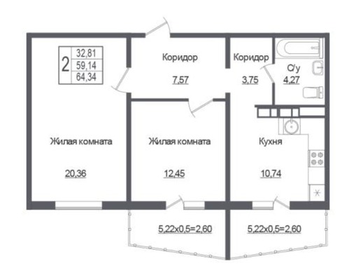 Продам двухкомнатную (2-комн.) квартиру, Западный Обход ул, 39/1к5, Краснодар г